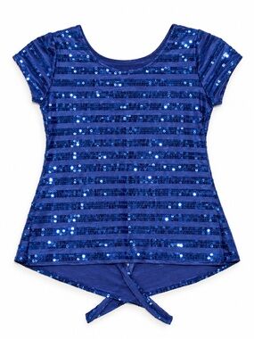 Navy Blue Sequin Open Back Party Top Size L Tie Back